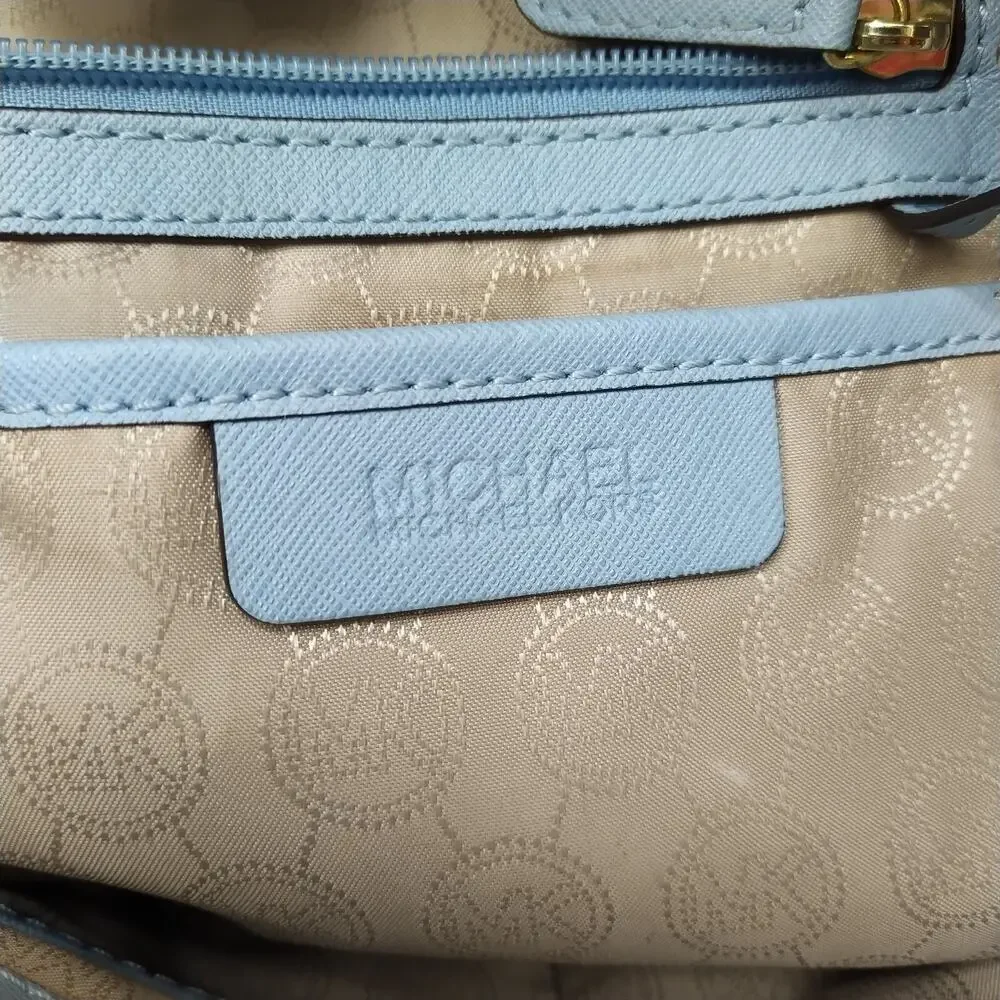 Michael Kors Blue Leather Carryall Double Handles Satchel Shoulder Bag